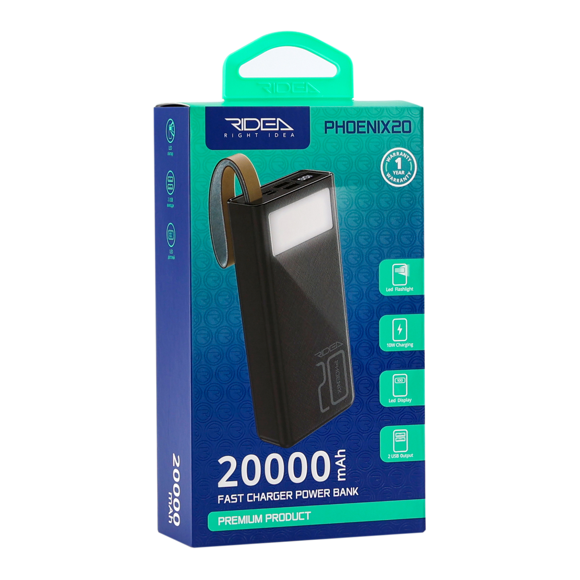 Universal Mobile Battery Power Bank Ridea RP-D20L Phoenix20 10W digital display + lamp 20000 mAh - Image 2